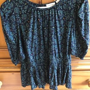 Anthropologie Black Patterned Peplum Top
